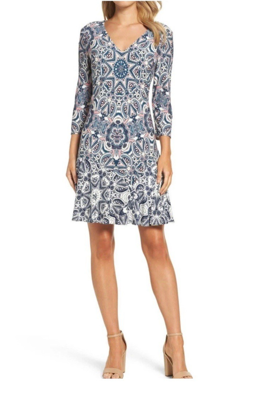 Eliza J Dress Womens Sz 10 NEW Paisley Print V-Neck 3/4 Sleeve Feminine A-Line